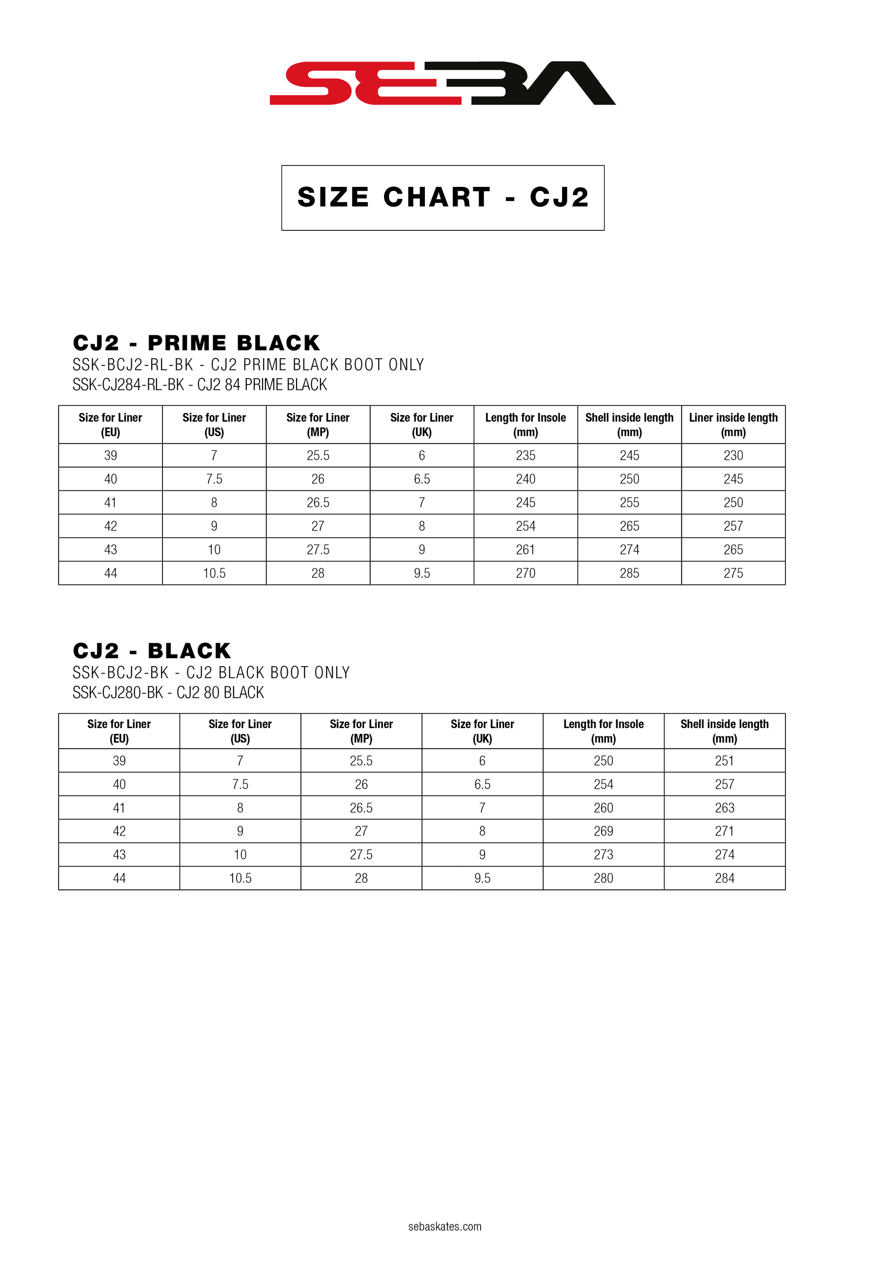 SIZE CHART CJ2